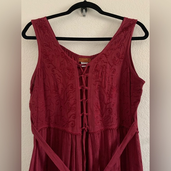 Scully Sleeveless Lace-Up Embroidered Floral Jacquard Tie Waist Midi Dress M - Picture 3 of 10